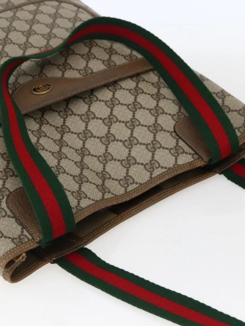 GUCCI GG Supreme Web Sherry Line Tote Bag PVC Beige Gold 39 02 003 Auth 173540 - Picture 4 of 13